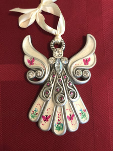 Hand painted angel with dark pink butterflies