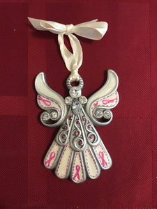 Hand painted angel with pink cancer ribbons