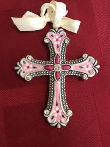 Hand painted cross in pink