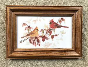Cardinal in fall- oak frame
