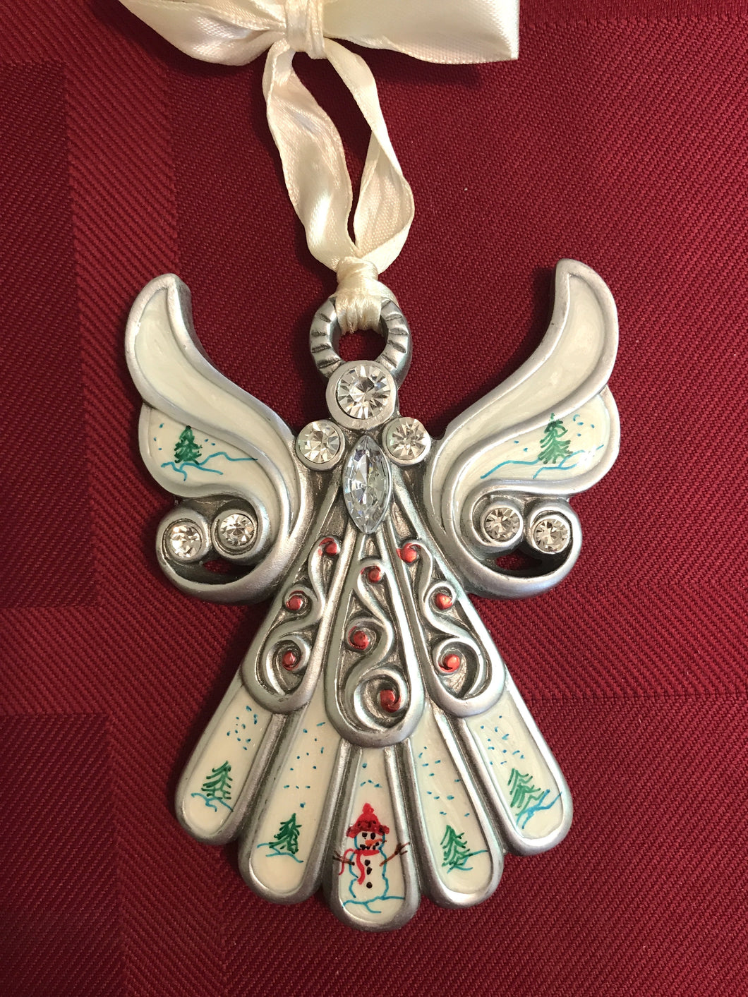 Hand painted angel with snowman