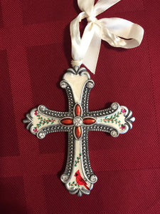 Hand painted cardinal on cross