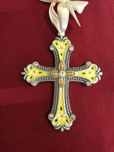 Hand painted cross in yellow and gold