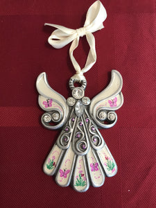 Hand painted angel with pink butterflies